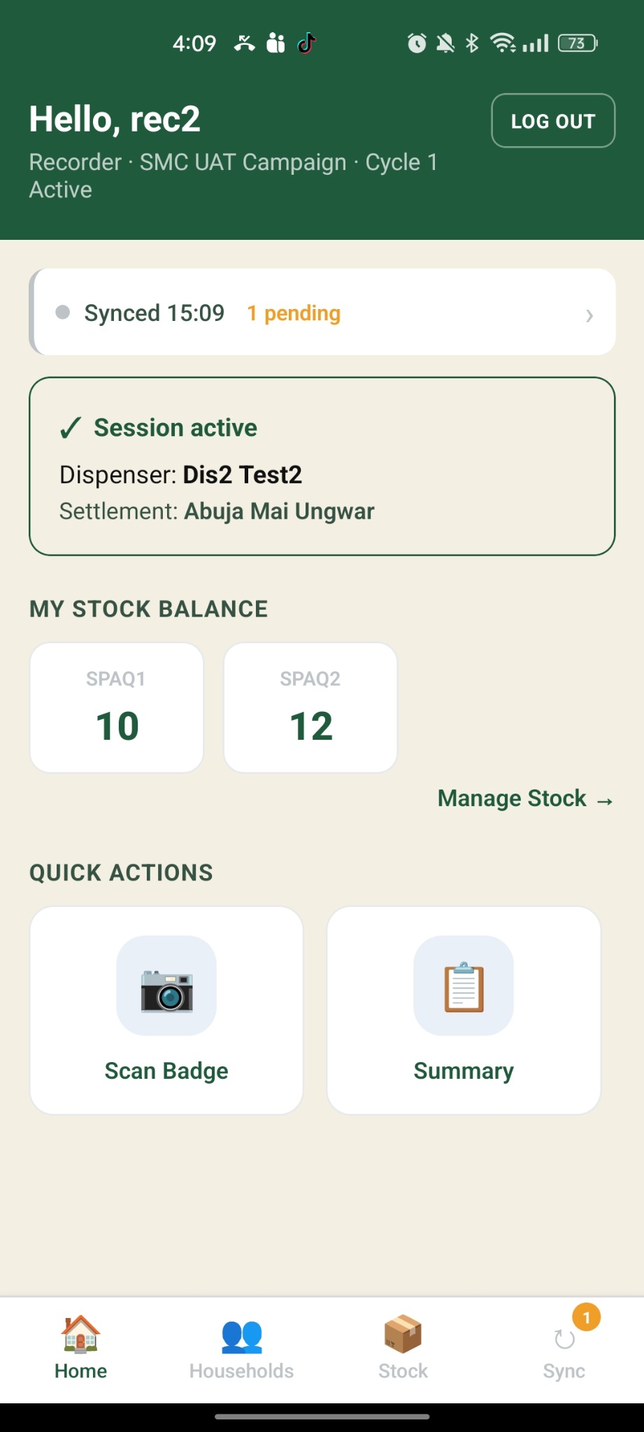 TALA Field home screen for a campaign recorder